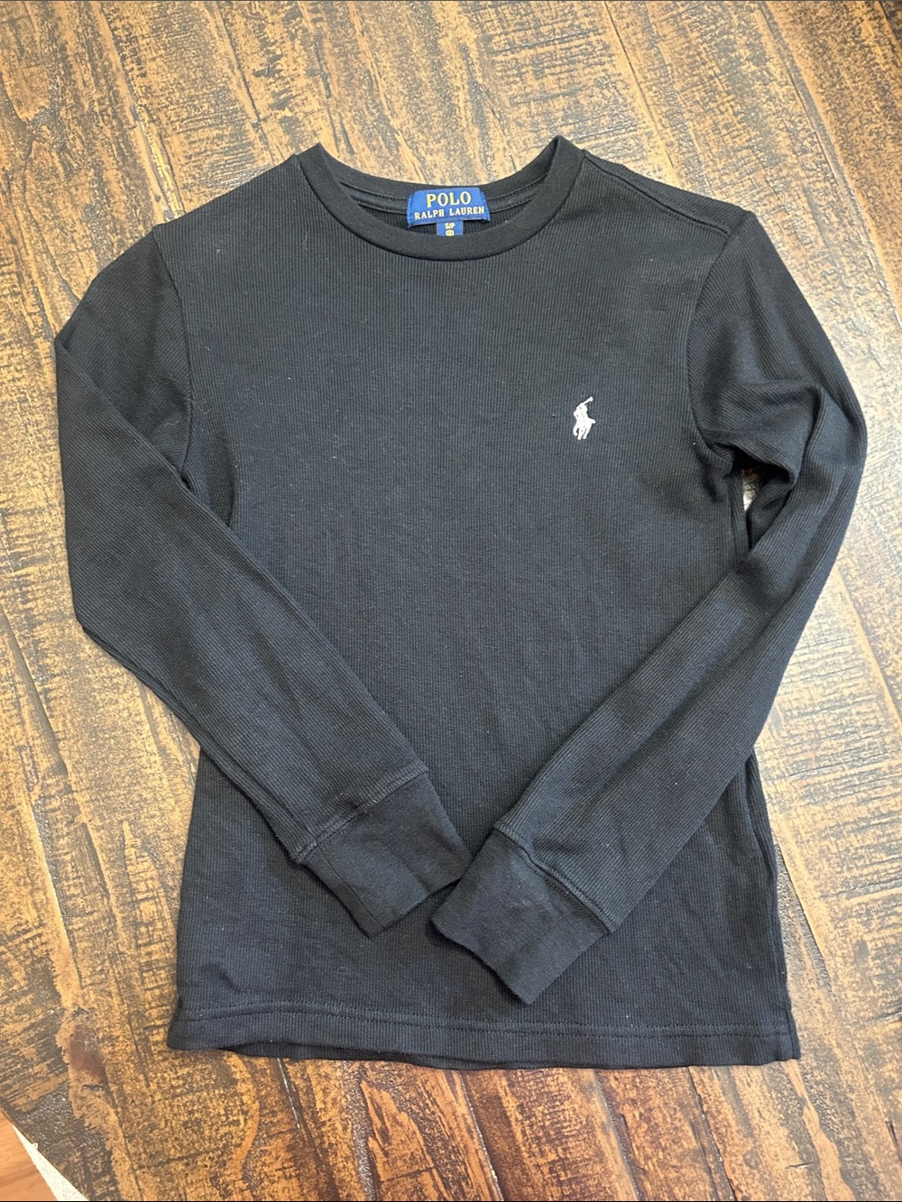 Polo by Ralph Lauren Kids Black Long-Sleeve Waffle Tee with White Logo